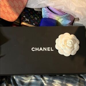 Authentic CHANEL Black Box with White Chanel Camellia Flower